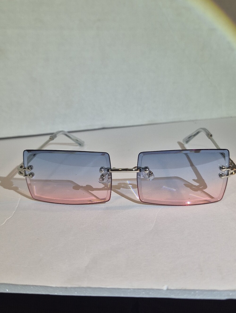 Rimless Gradient Rectangle Sunglasses - Blue to Pink